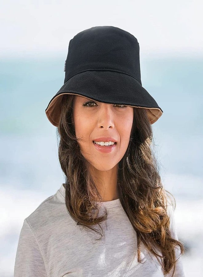 Taidor Ponytail Sun Bucket Hats for Women Beach Cap Fisherman Hat Black - Image 2